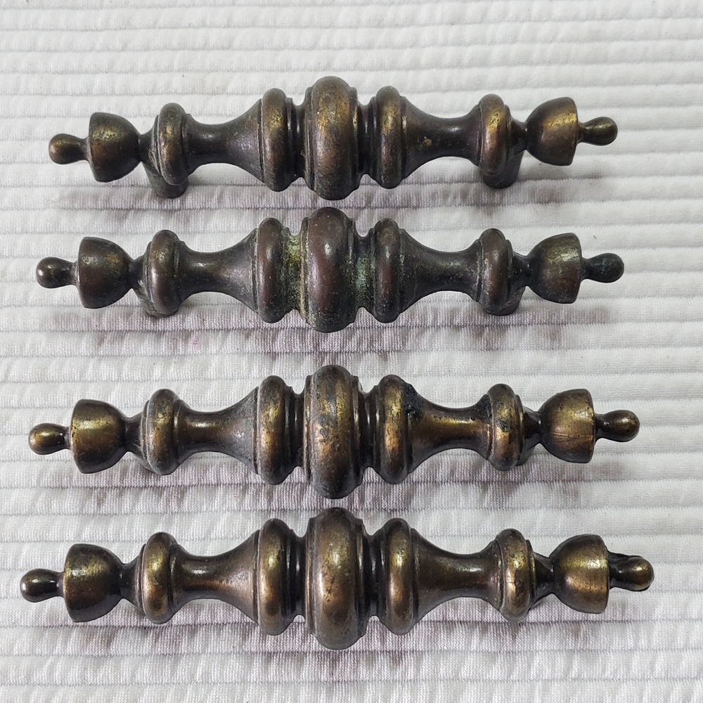 4 Brass Drawer Cabinet Pulls Vintage Tudor Hollywood Regency 5" Victorian